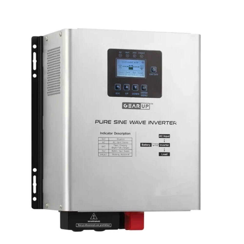 GearUP 1200W, 24V, Pure Sine Wave Inverter Without Solar (Lithium & Acid Battery Supported) – GHT-12K24